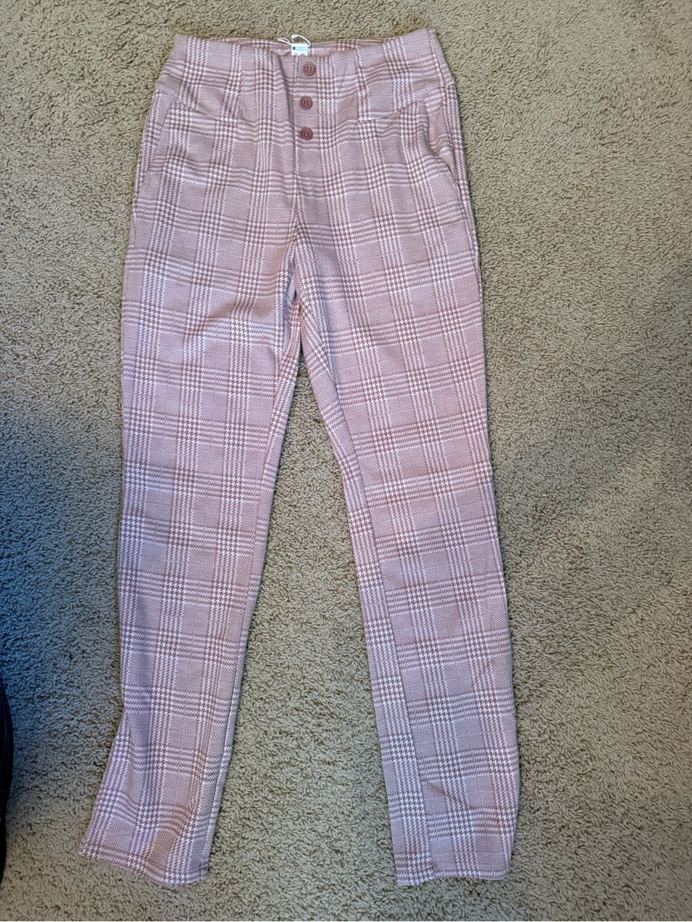 HALARA Pink Plaid High-Waist Cropped Trousers
